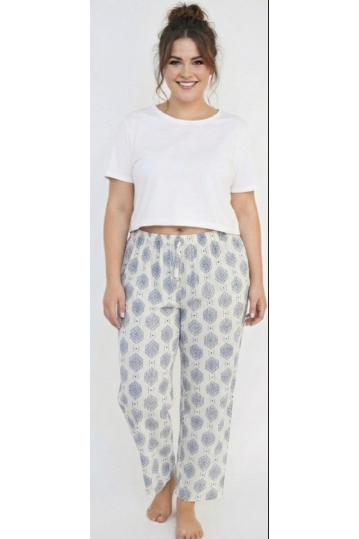 noend 3'lü Paket Büyük Beden Pamuklu Yazlık Nefes Alan Desenli Kadın Pijama Altı görsel 2