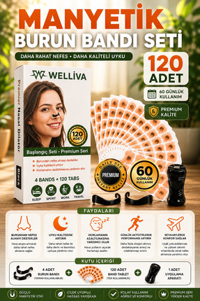 welliva Premium Mıknatıslı Burun Bandı Seti – 120 Adet (60 Çift) Horlama Azal...