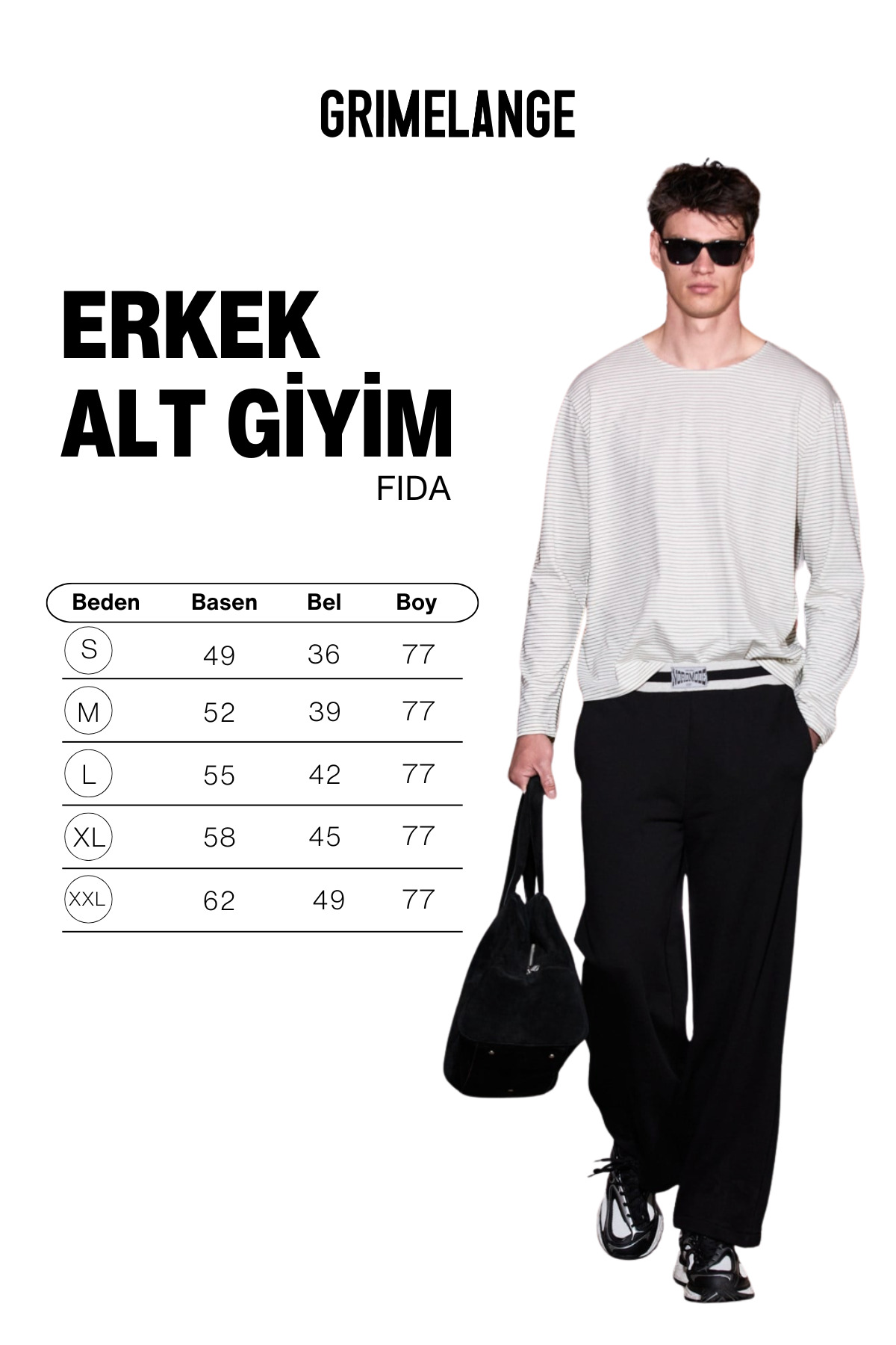 GRIMELANGE FIDA Erkek Organik Pamuklu Beli Lastikli Etiket Ve Baskı Detaylı Relaxed Fit Siyah Eşofman Altı