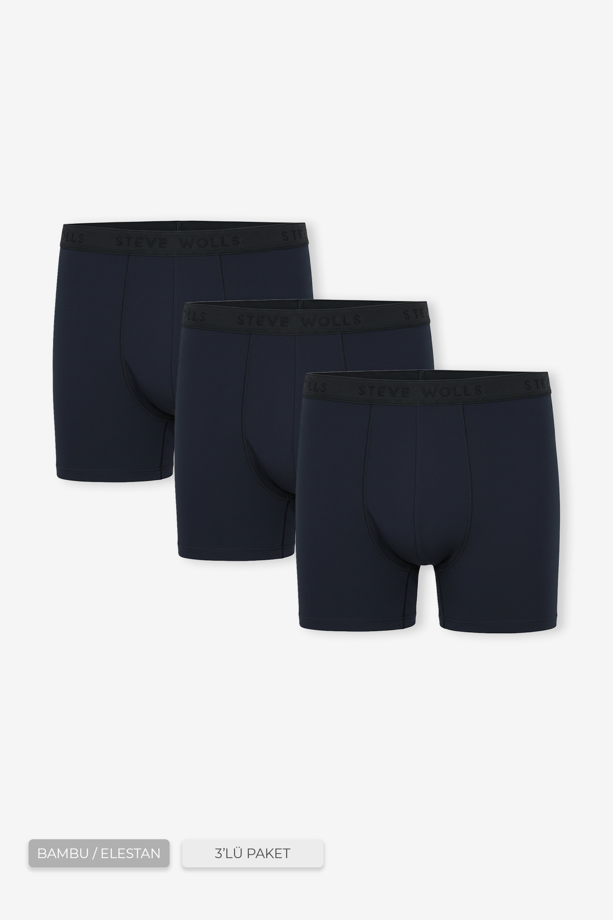 Steve Wolls Erkek Lacivert 3’Lü Uzun Paça Bambu Boxer - 25201
