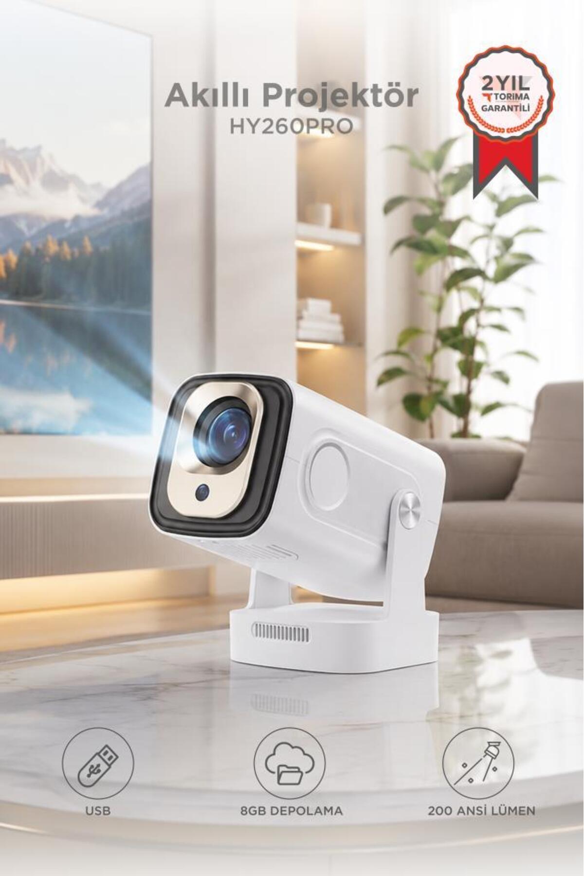 Projector Portable Home Theater Android Smart Projector HY260 Pro Mini White
