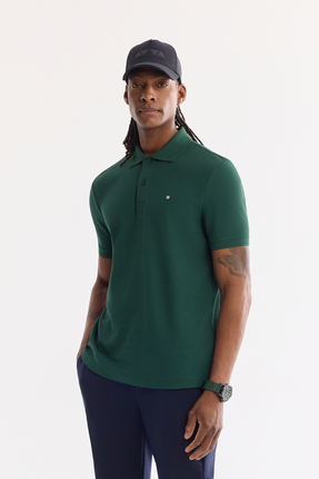 Avva Erkek Koyu Yeşil Kıvrılmaz Polo Yaka %100 Pamuk Basic T-Shirt B001032