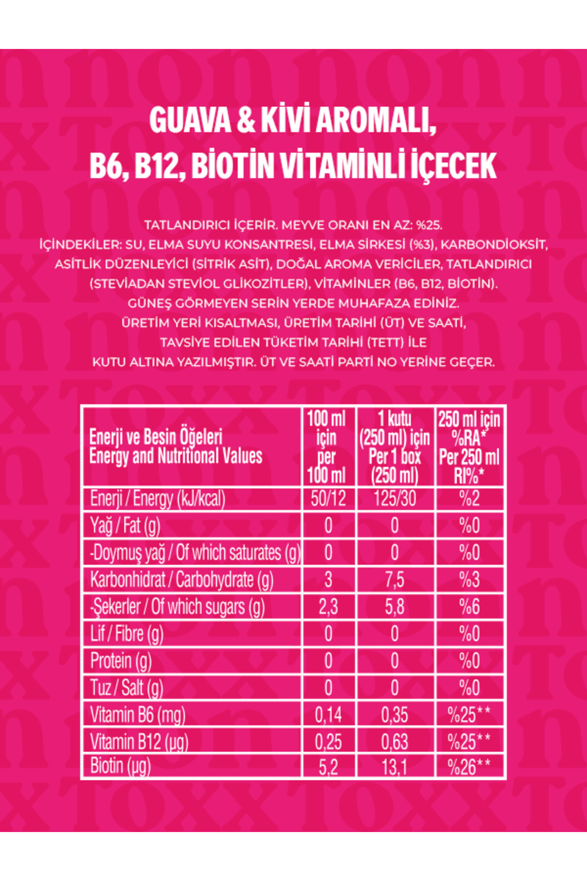 NON TOXX Guava & Kivi Aromalı Gazlı İçecek 250 ml 12 li Paket