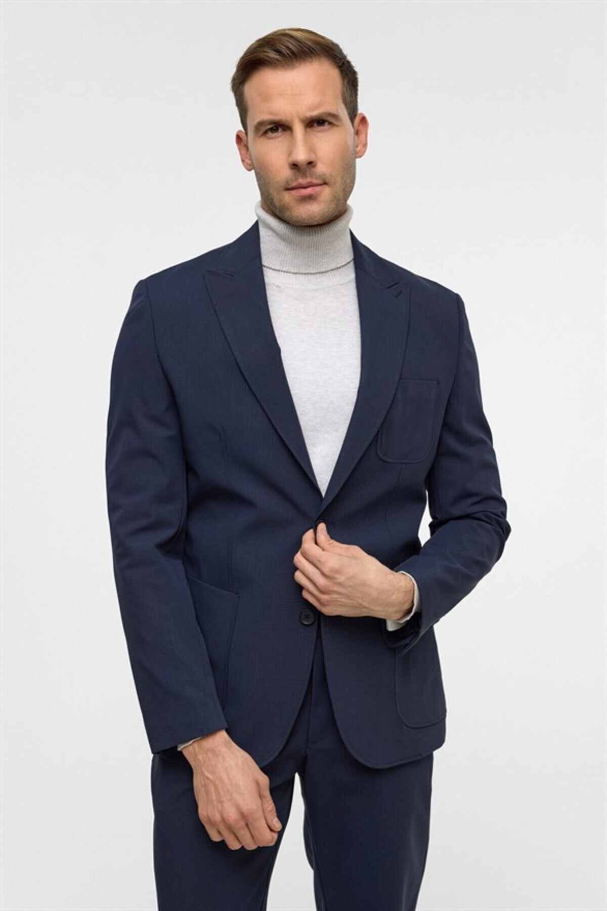 Lacivert Slim Sivri Yaka Torba Cep 6 Drop Takım Elbise — سرمه‌ای TK1006900360 — تصویر 6 از 8
