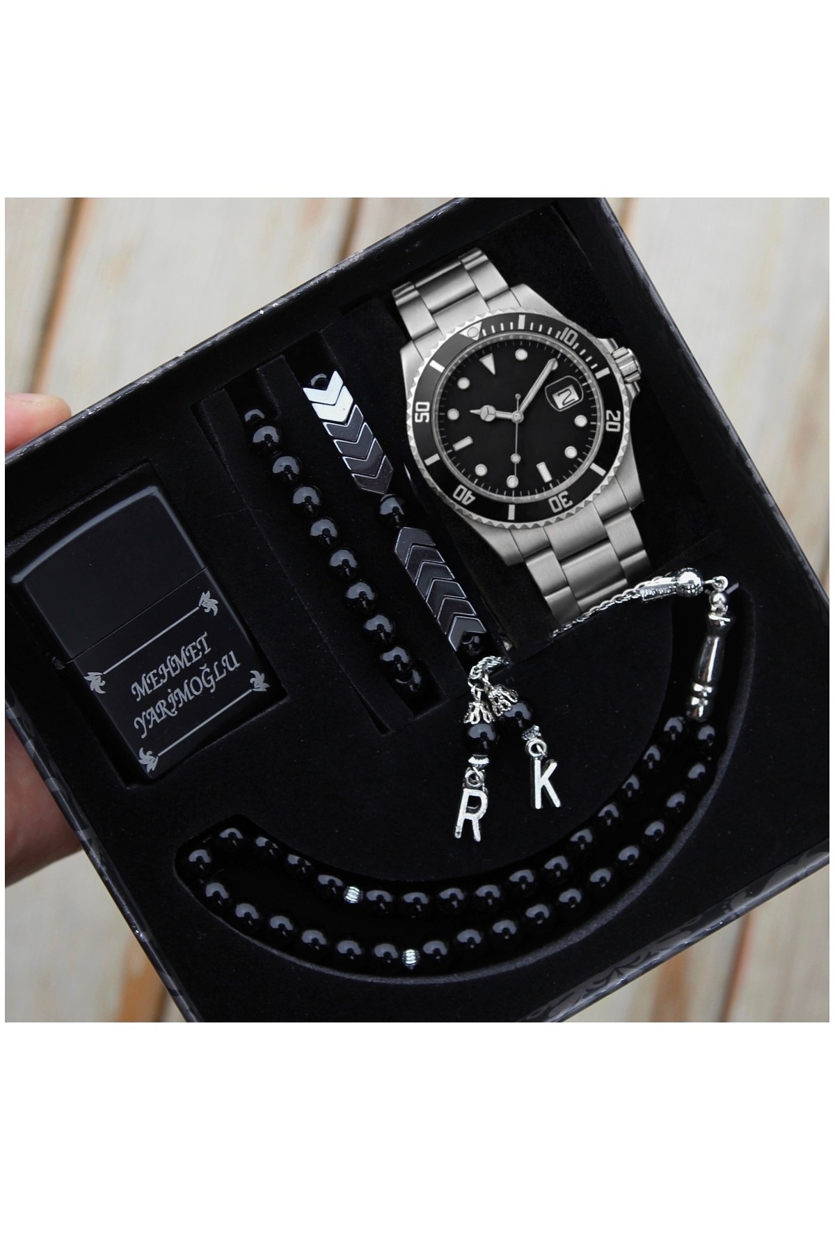 Waterproof Men Wrist Watch Lighter Rosary And Bracelet Set