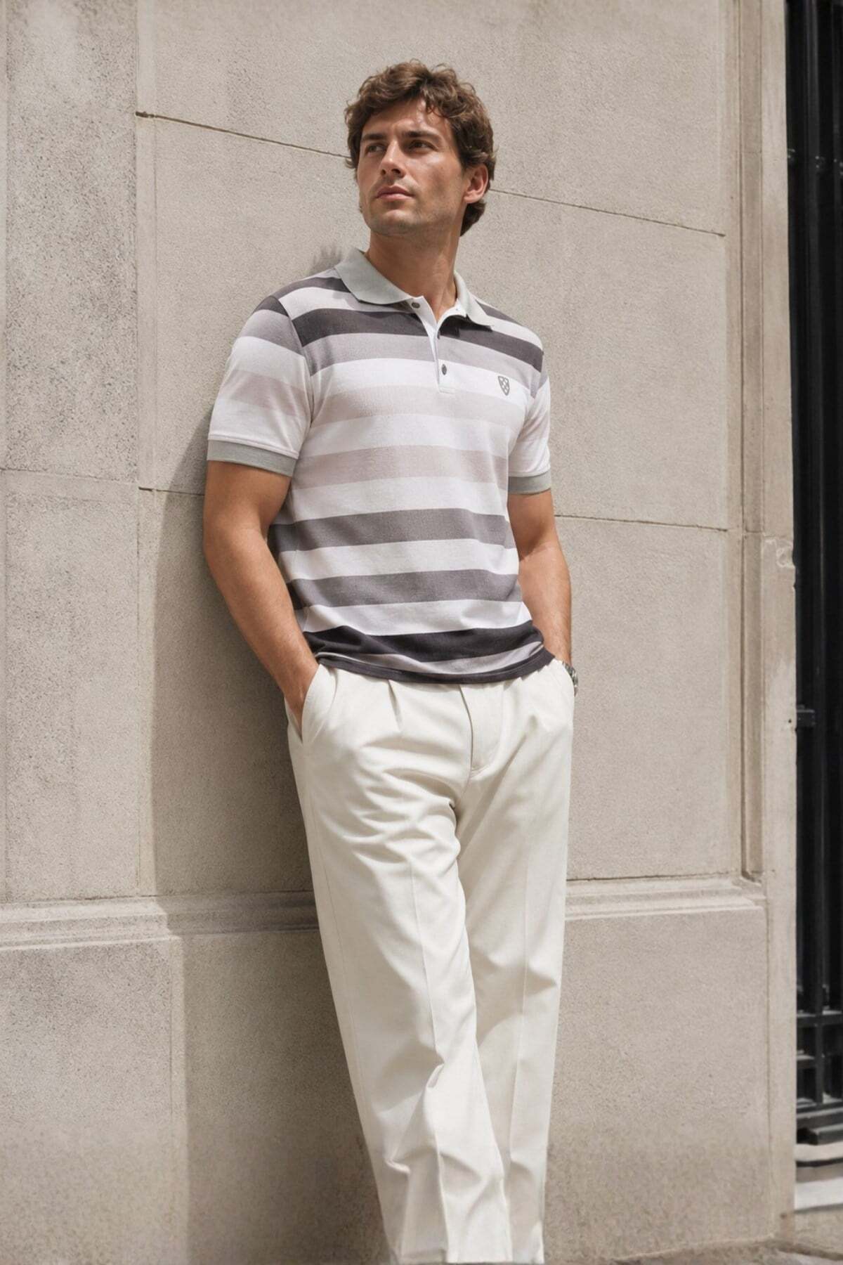 Madmext Gray Polo Neck Men's T-Shirt 5279