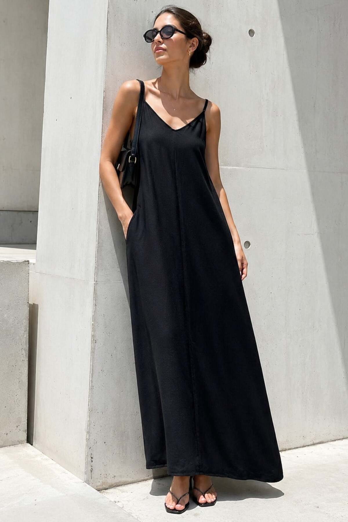 Madmext Siyah Askılı Oversize Uzun Elbise MG2038 - Fiyatı, Yorumları