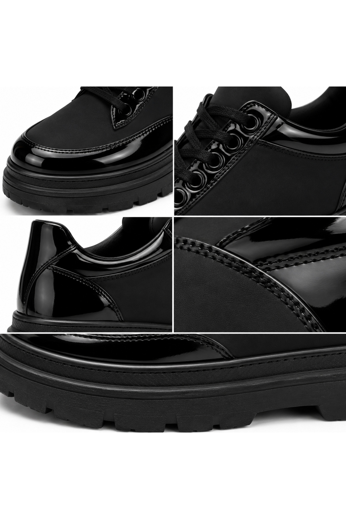 BESKAR Siyah Rugan Paraşüt Detaylı Erkek Ayakkabı - Boy Uzatan Yüksek Taban Bağcıklı Sportif Lüks Sneaker BA0243 görsel 6