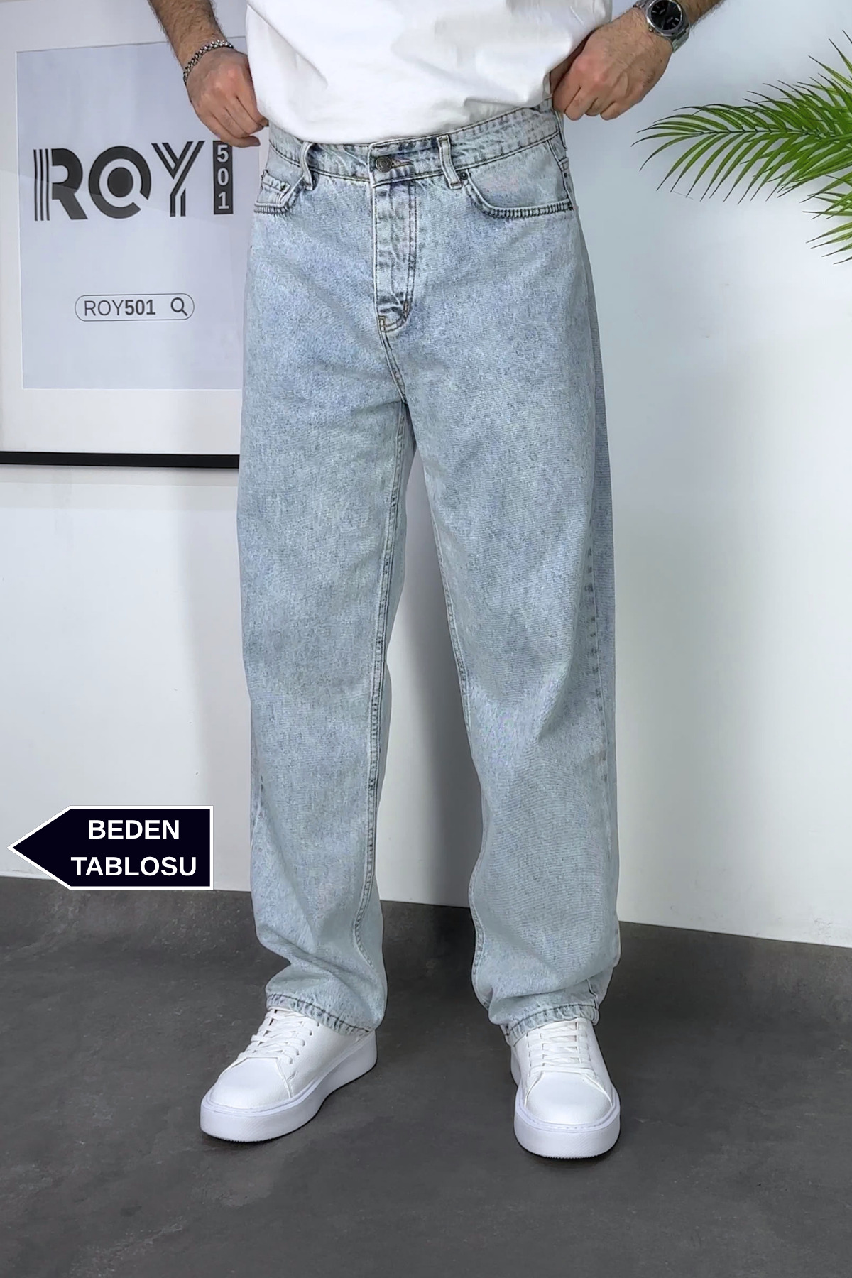 ROY501 Asit Mavi Erkek Baggy Pantolon Bol Paça Asit Mavisi Baggy Jeans