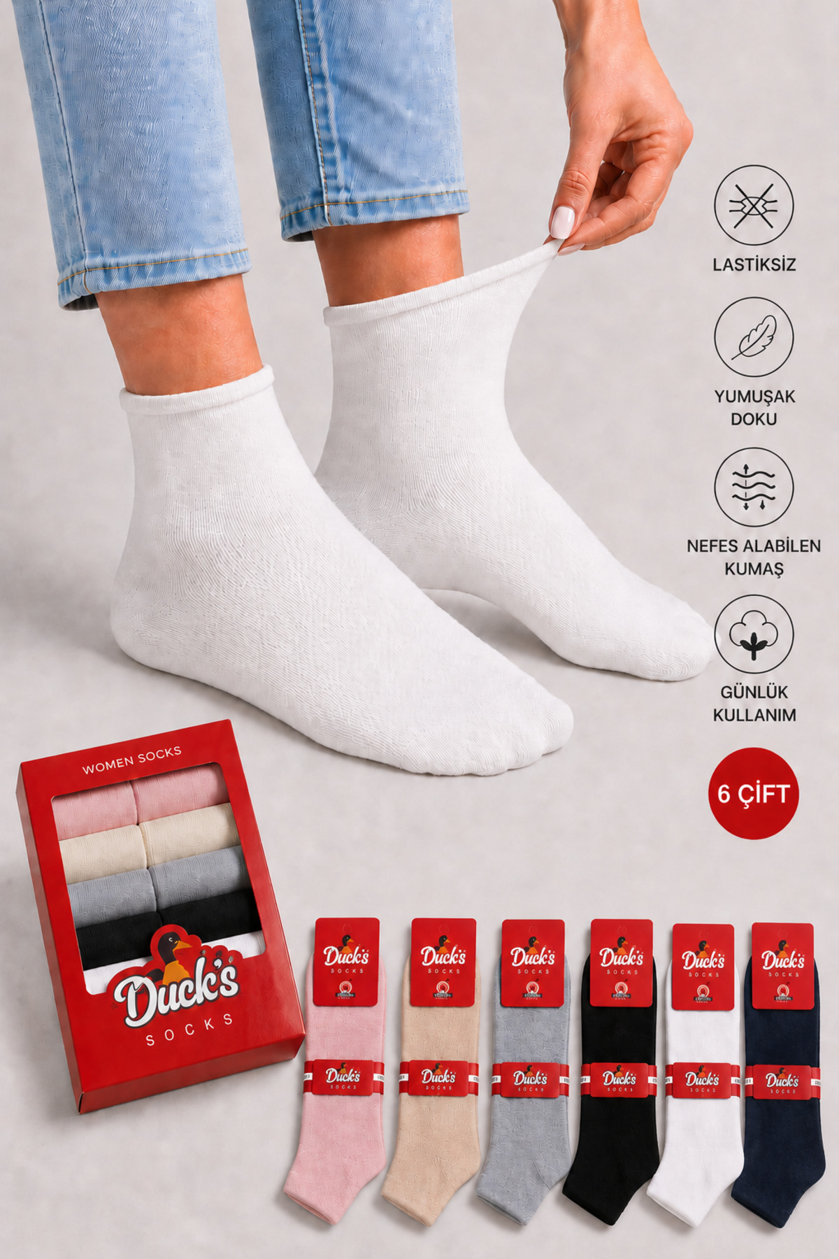 Women's 6-Pack Cotton Boxed Elastic Socks Diabetic Friendly Seamless Traceless Short Taperless Socks