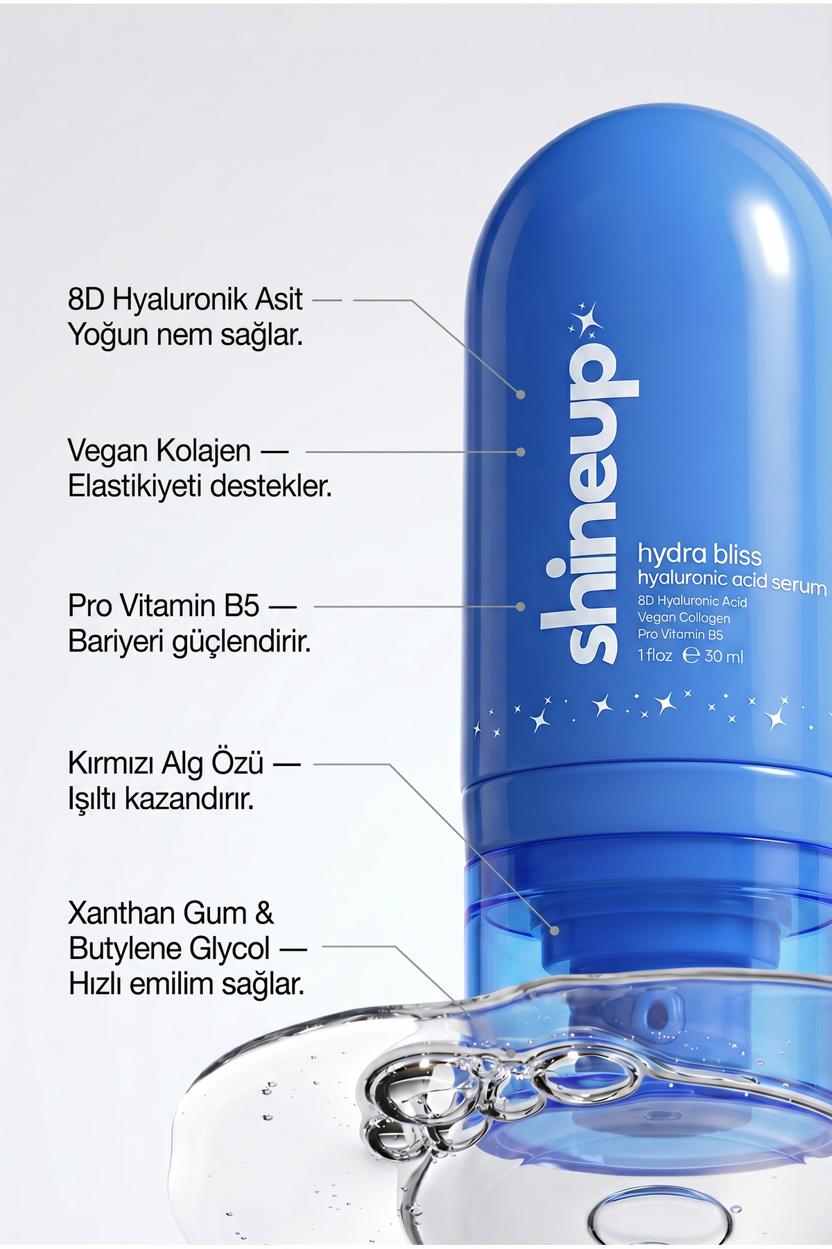 Hydra Bliss 8D Hyaluronik Asit Serum 30 ml Yoğun Nemlendirici Dolgunlaştırıcı Yenileyici Cilt Serumu — HYDRABLISS-001 — تصویر 3 از 8