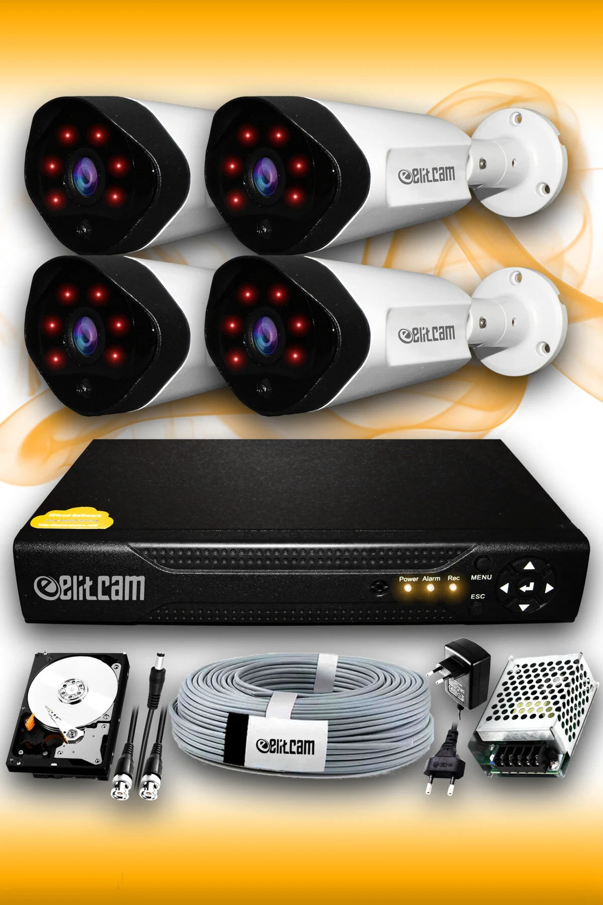 4 Cameras Super 4 Exterior Camera Set 250GB 5MP 2K Net Night Vision Security Camera System