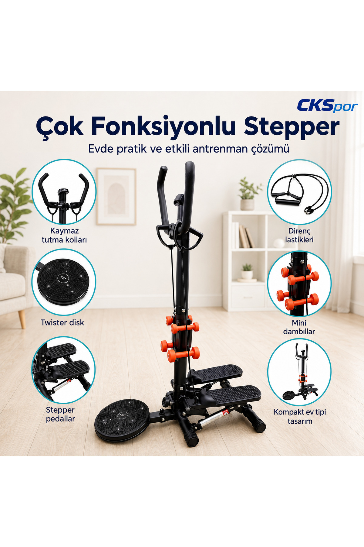 CKSpor Multi Fonksiyonel Stepper Egzersiz Aleti Stepper + Dumbell
