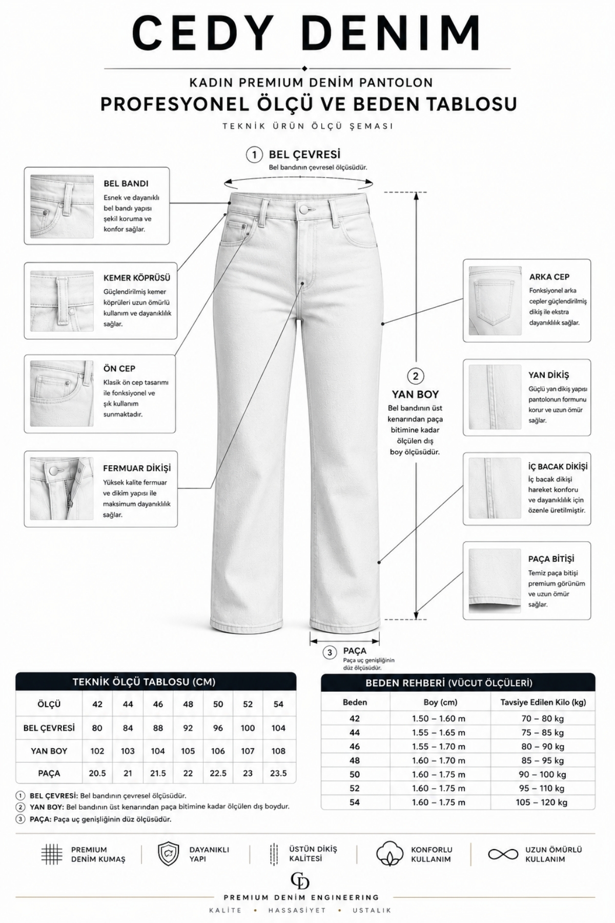 CEDY DENIM - Kadın Büyük Beden Boru Paça Yüksek Bel Regular Fit Likralı Pantolon C626-Lacivert görsel 2