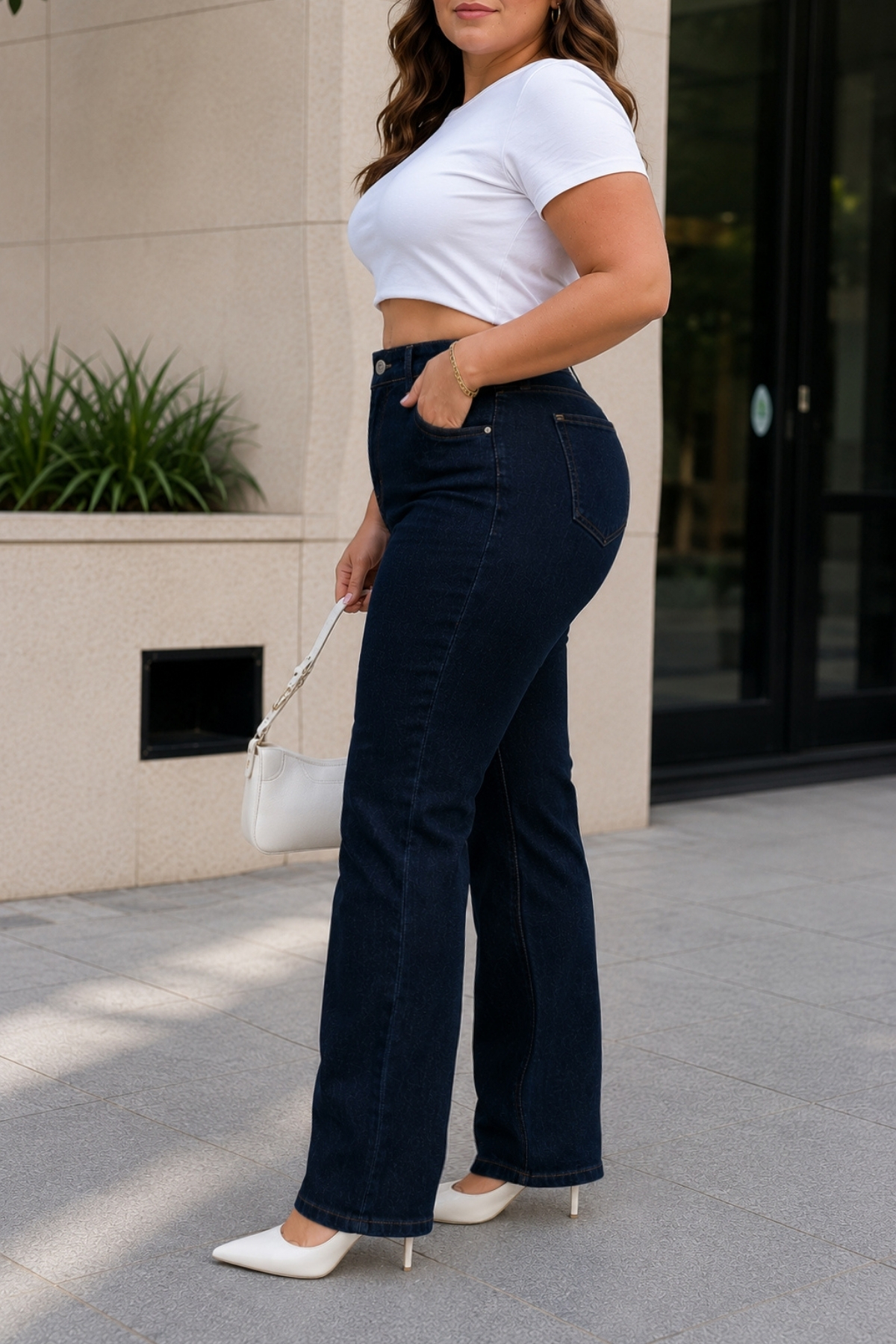 CEDY DENIM - Kadın Büyük Beden Boru Paça Yüksek Bel Regular Fit Likralı Pantolon C626-Lacivert görsel 5