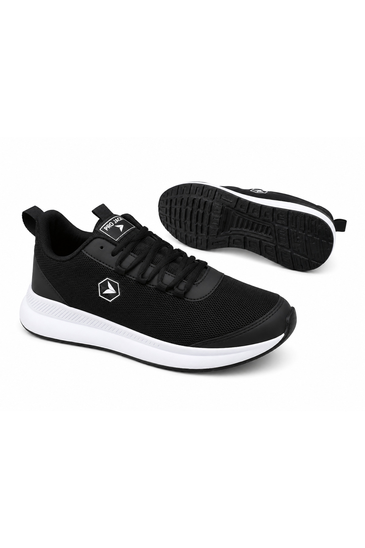 PRO JACK Siyah Beyaz Bağcıklı Sneaker Koşu Yürüyüş Erkek Spor Ayakkabı görsel 4
