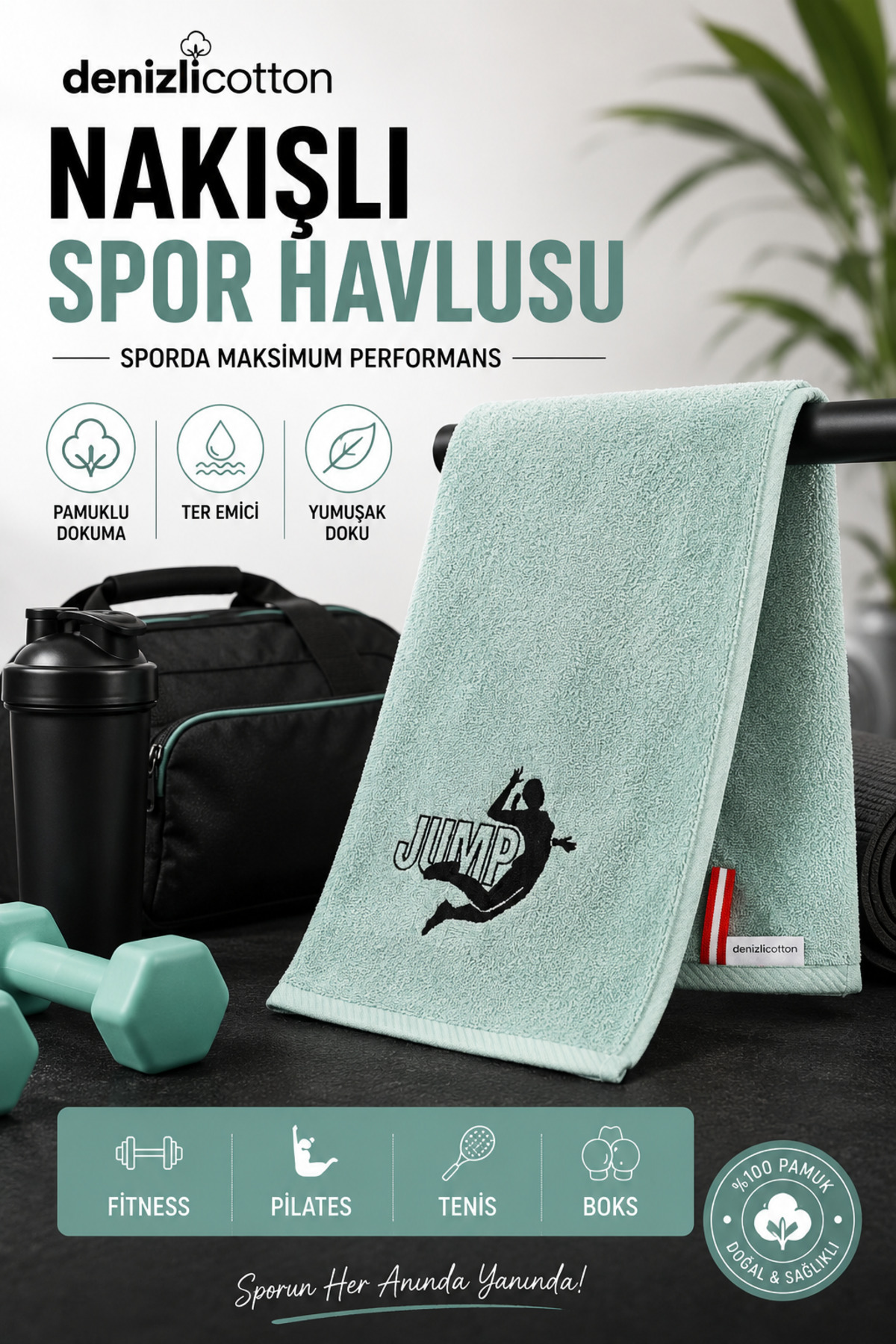 Embroidered Sports Towel Cotton, Anti-bacterial, Sweat Absorbing Fitness Plates Boxing Tennis Sports Towel