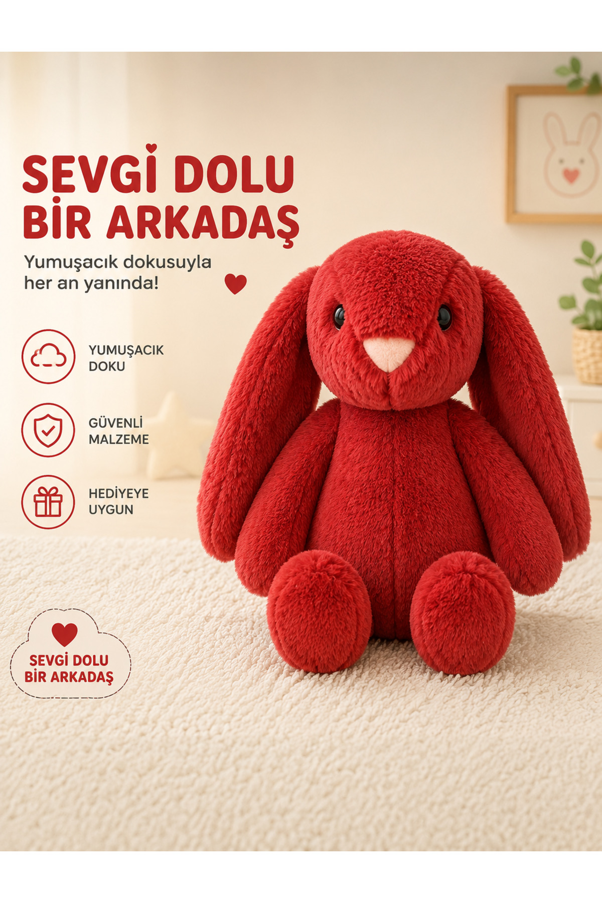 50 cm Long Ear with Turkish Flag My Sleeping Friend Moon Star Rabbit National Team Plush
