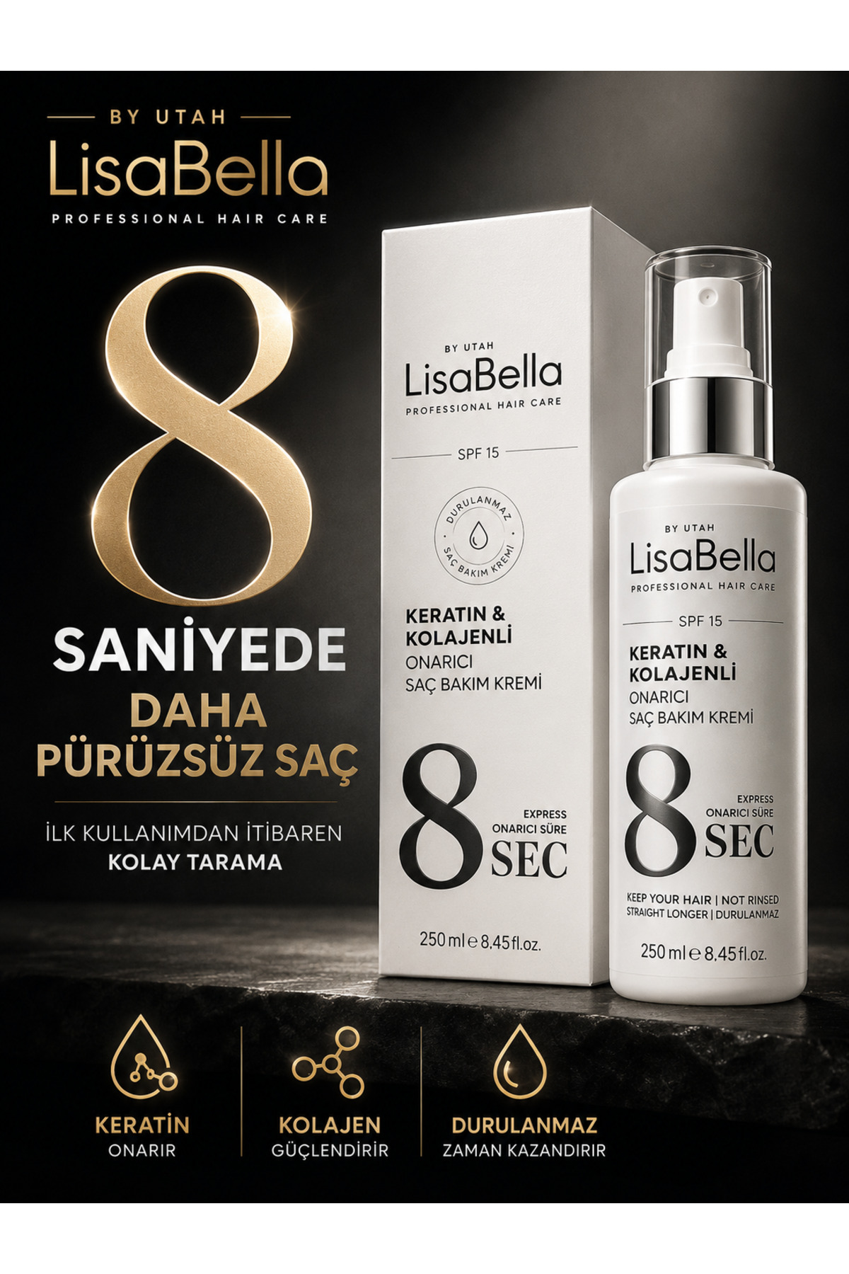 Durulanmayan Saç Kremi Keratin & Collagen 250 ml 👉 "Kabarmayı Önleyen" Ekstra Dolgunlaştırıcı Restorative Hair Care — LB-100 — تصویر 4 از 8