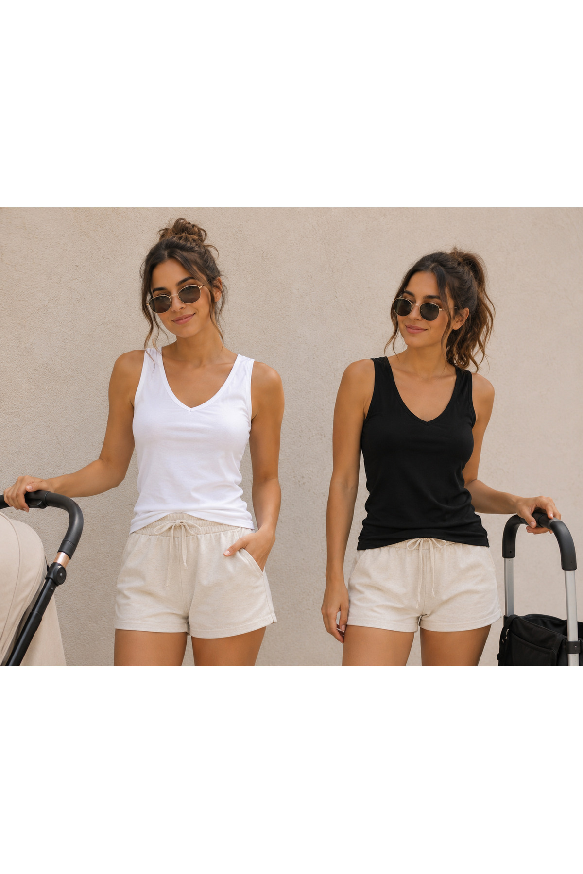 VELOURE Kadın Atlet Sütyenli V Yaka Modal 1 Adet Siyah, 1 Adet Beyaz Renk Pedli Atlet-bluz-T-shirt