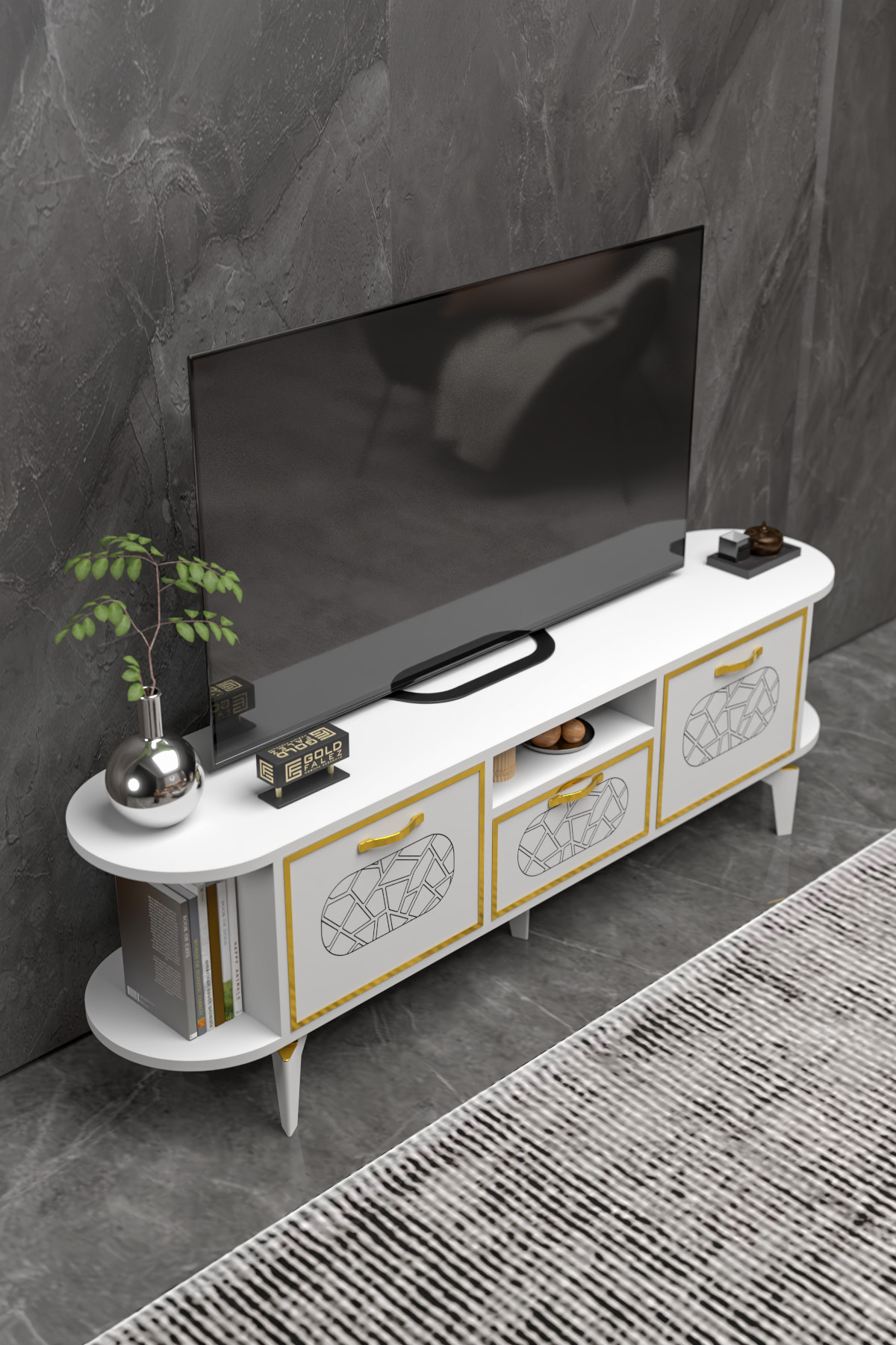 Goldfalez Mira Gold TV Ünitesi Beyaz 160 cm görsel 3