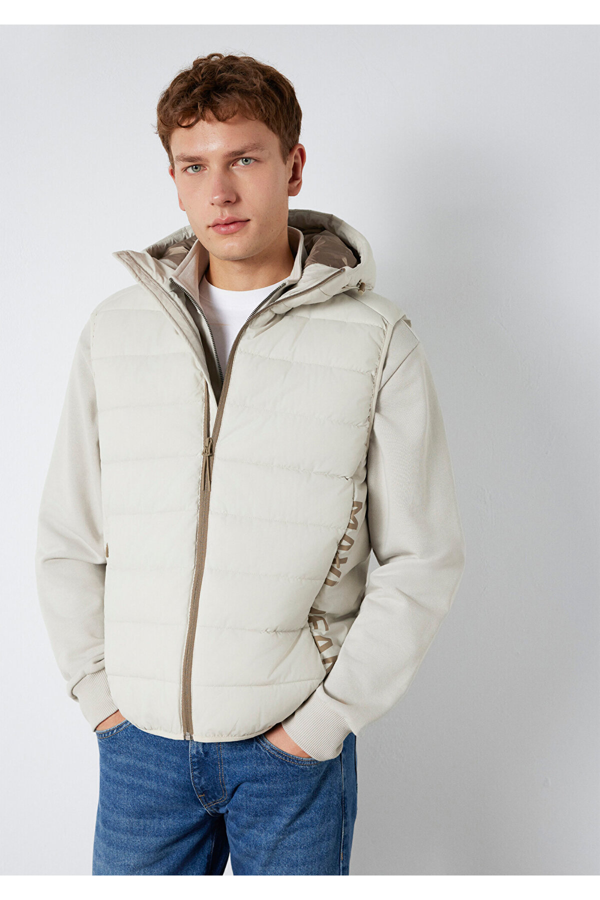 Mavi Kapüşonlu Yelek Ay Taşı Beji Erkek Non Denim Yelek M0110554-70144 görsel 2