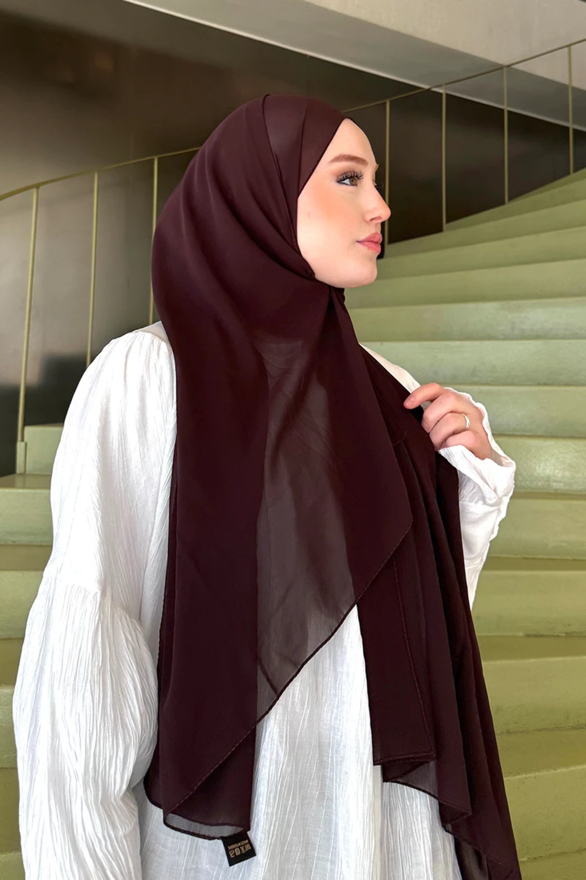 Madame Polo Krep Şifon Şal - Acı Kahve görsel 8