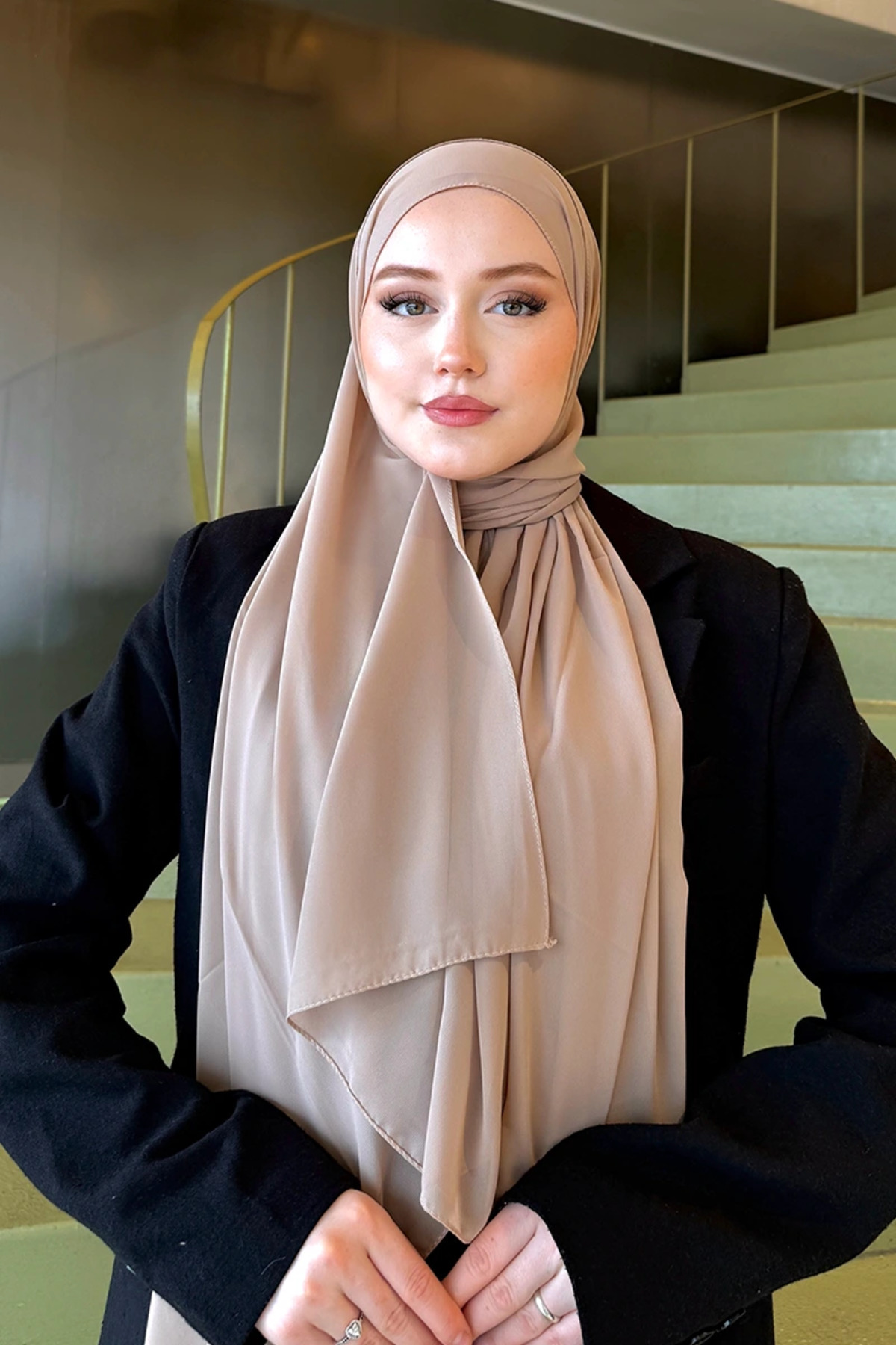 Madame Polo Krep Şifon Şal - Bej görsel 2