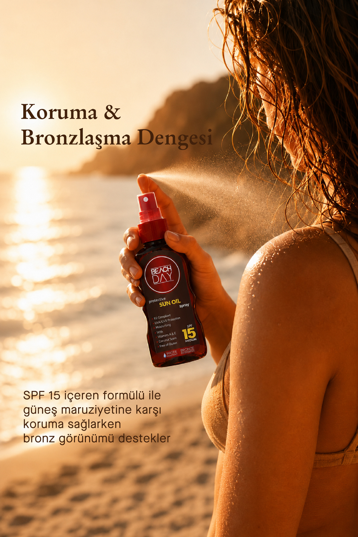 15f Bronzlaştırıcı & Koruyucu Güneş Yağı 150 ml Sprey 8699375048001 — BD05 — تصویر 4 از 9
