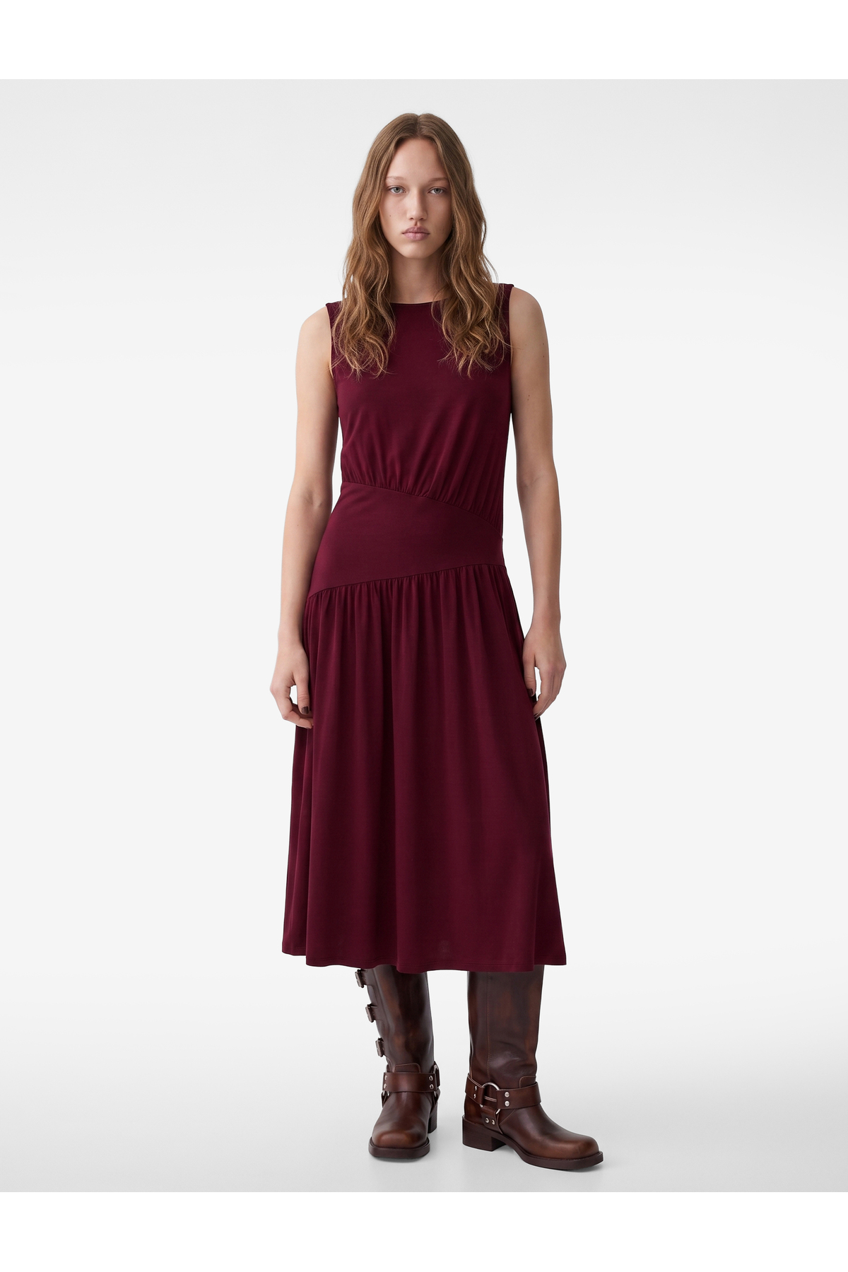 Koton Drapeli Crew Neck Sleeveless Midi Dress