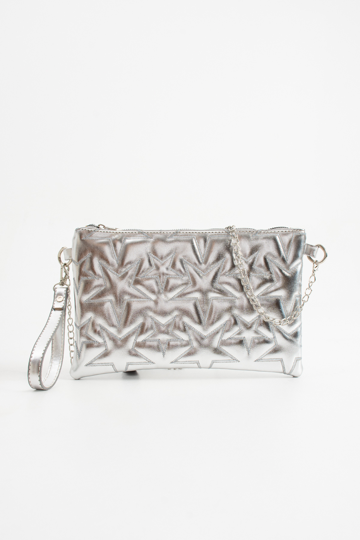 Zealous Yıldız desenli Gümüş Portföy & Clutch Çanta Çıkarabilir Bileklik Askılı 30x19 cm