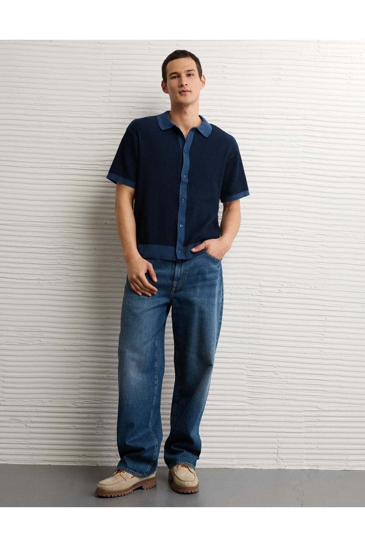 American Eagle AE Striped Button-Up Sweater Polo