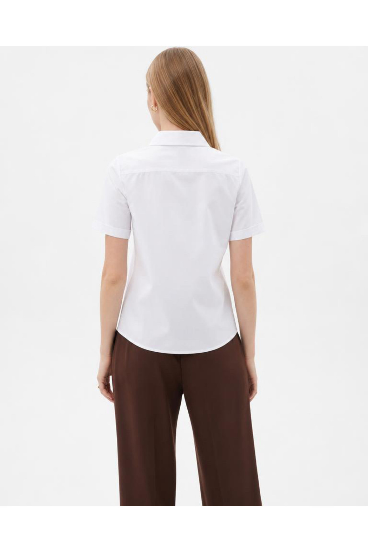 PERA MODA Poplin Kumaş Kısa Kollu Gizli Düğmeli Gömlek görsel 4