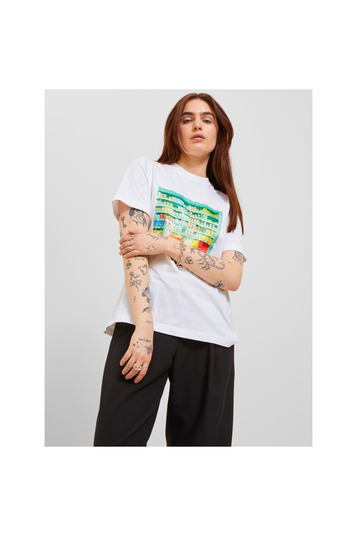 Jack&Jones JJXX Oversize Minimalist Kadın Tişört - Kısa Kol - Günlük