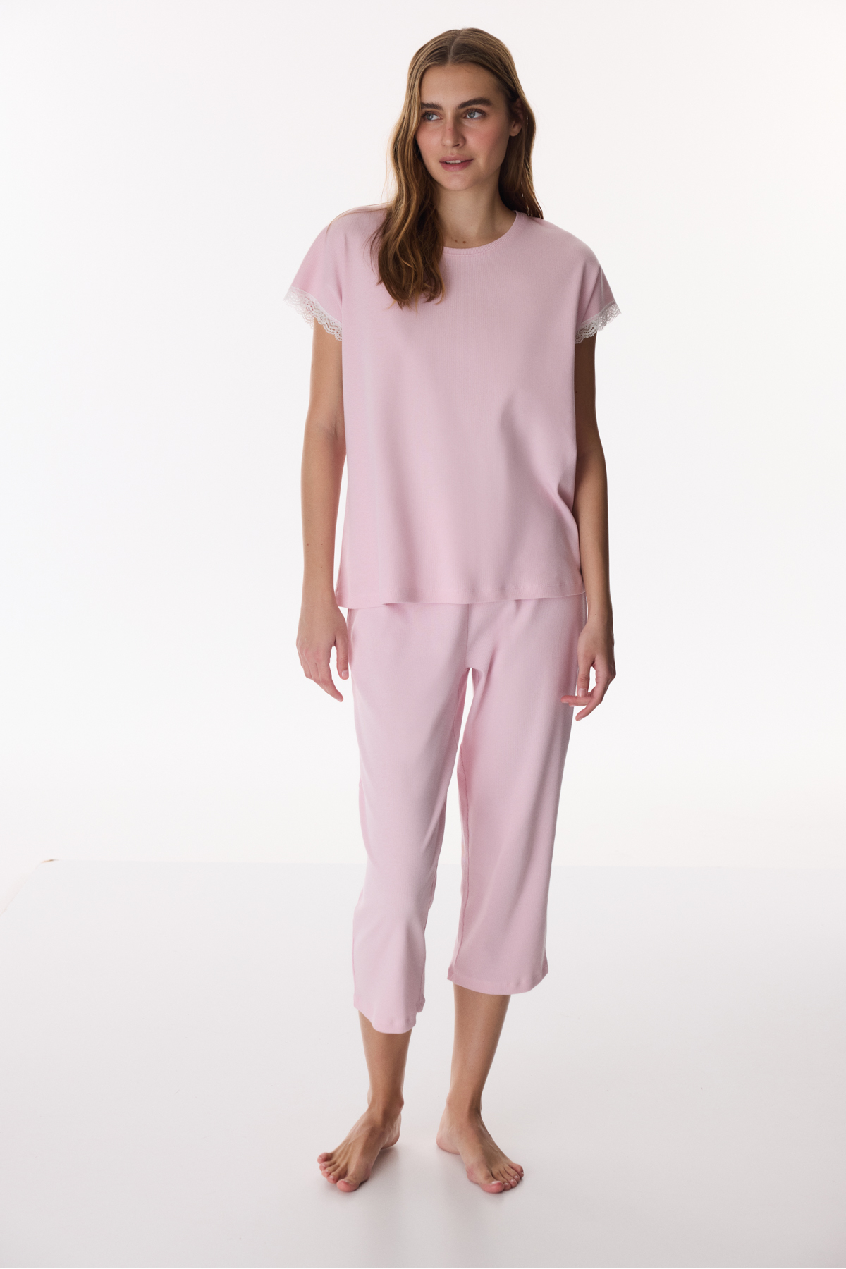 Penti Pink Pink Cotton Piece Capri Pajama Set