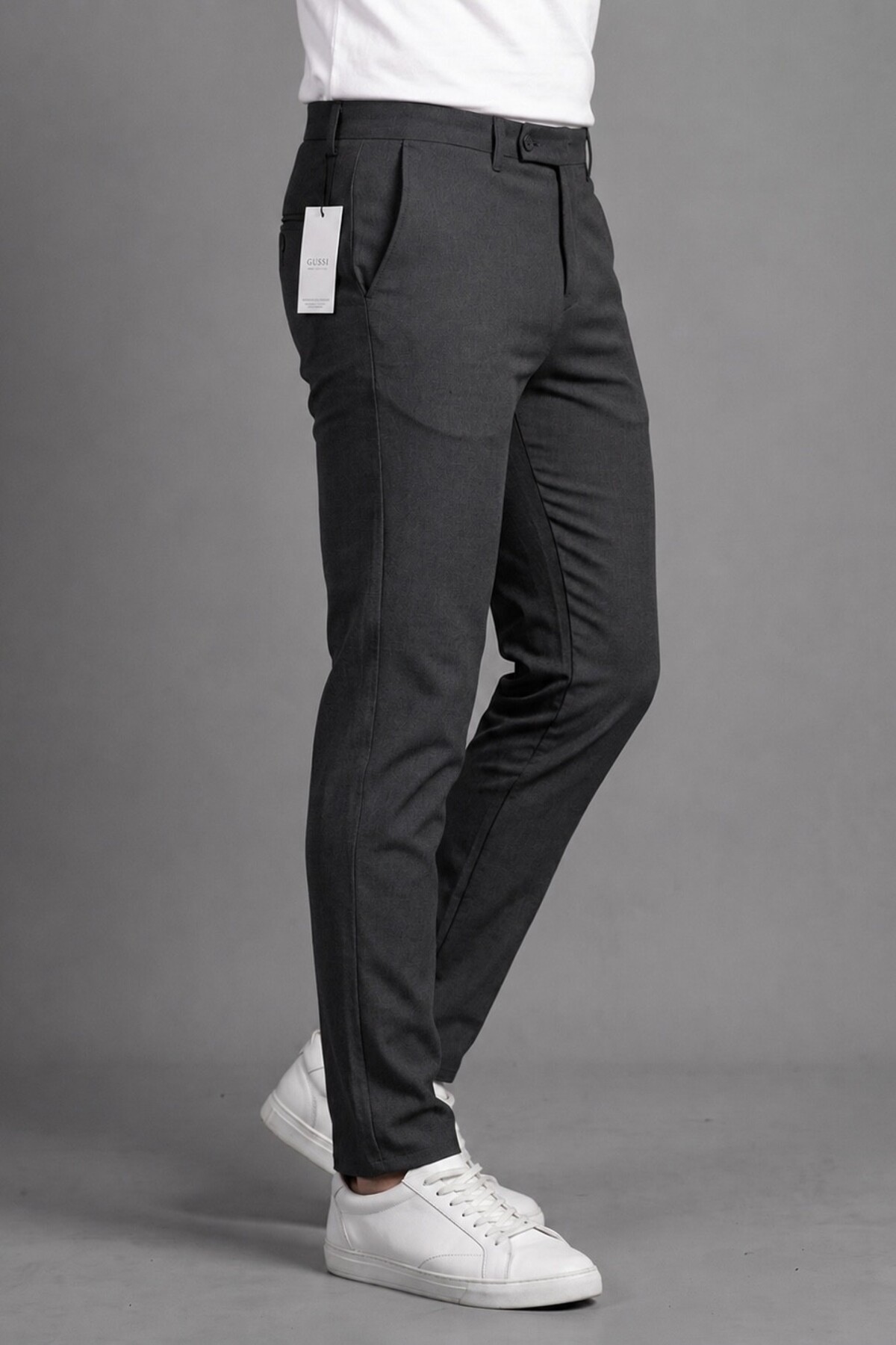 Erkek Füme Renk Kaliteli Esnek Likralı Slim Fit Kumaş Pantolon — خاکستری KUMAŞ-SLİM — تصویر 4 از 5
