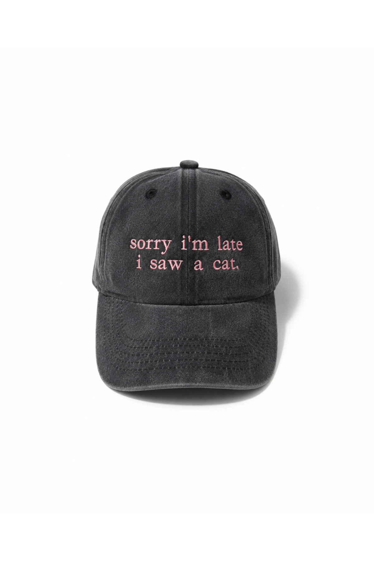Tresore ''Sorry I'm Late I Saw A Cat'' Nakışlı Yıkamalı Şapka / Kedi Nakışlı Washed Cap