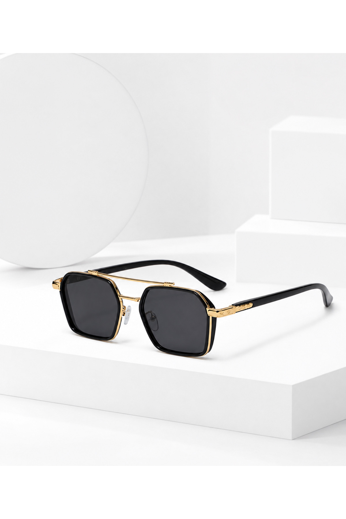PİYESBOUTİQUE Brooklyn Siyah Gold Erkek Unisex UV400 Korumalı Kare Kemik Metal Güneş Gözlüğü görsel 6