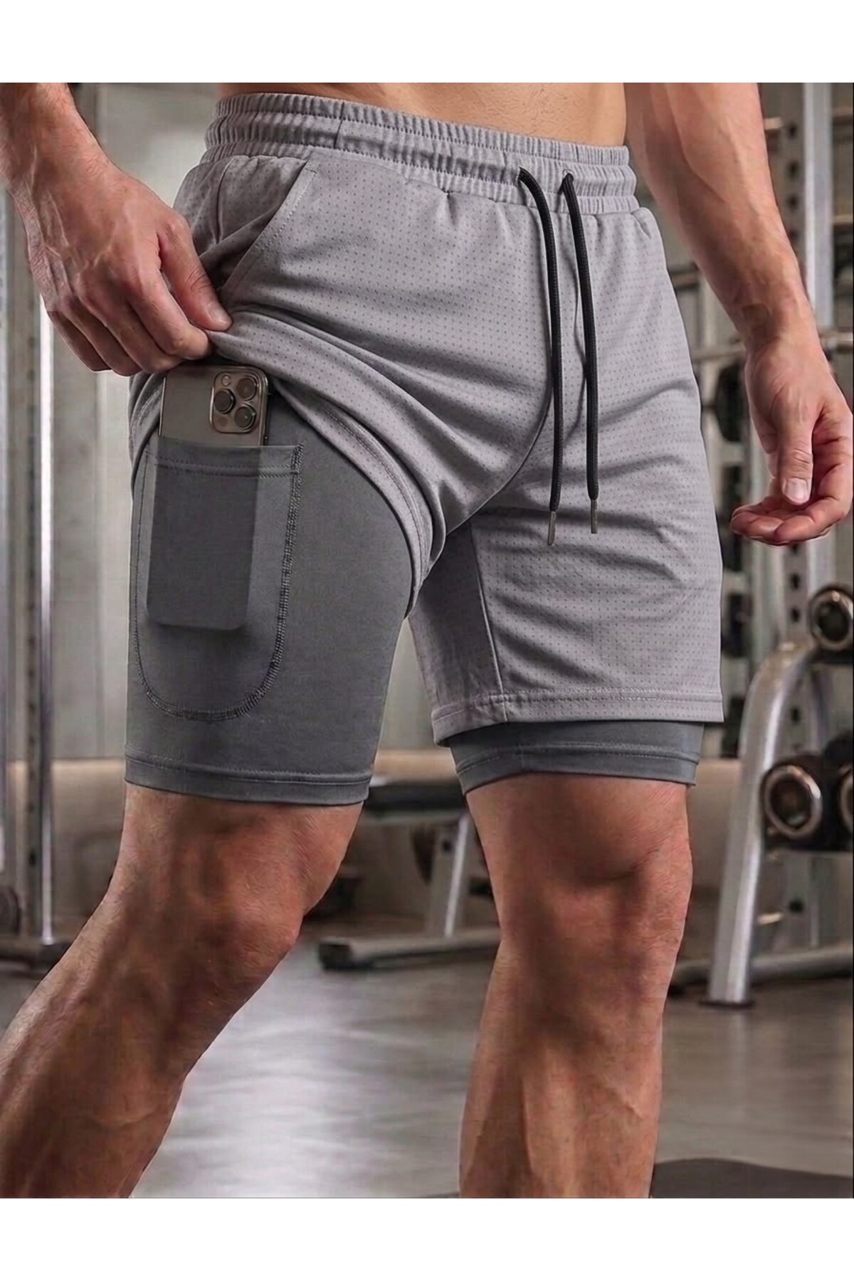 AURA GİYİM Athlete Shorts with Leggings and Phone Pocket, Gym and Fitness Lined