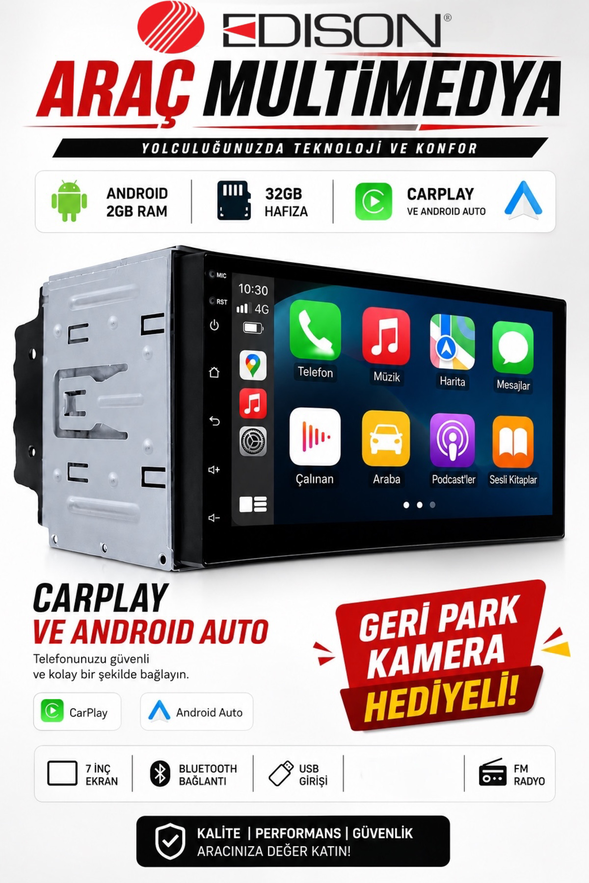 Edison ED-A700 Android Double Teyp 2GB Ram+32GB Rom BT/Carplay