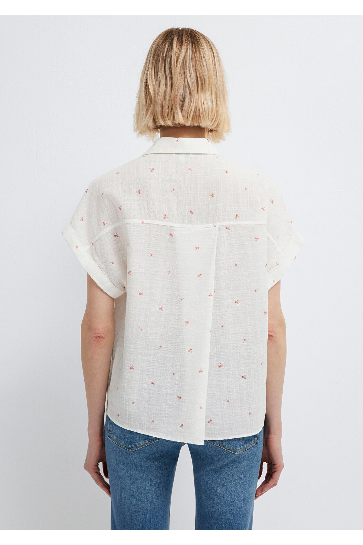Turuncu Çiçek Baskılı Ekru Gömlek Loose Fit / Bol Rahat Kesim 1211445-91495 — نارنجی — تصویر 6 از 8