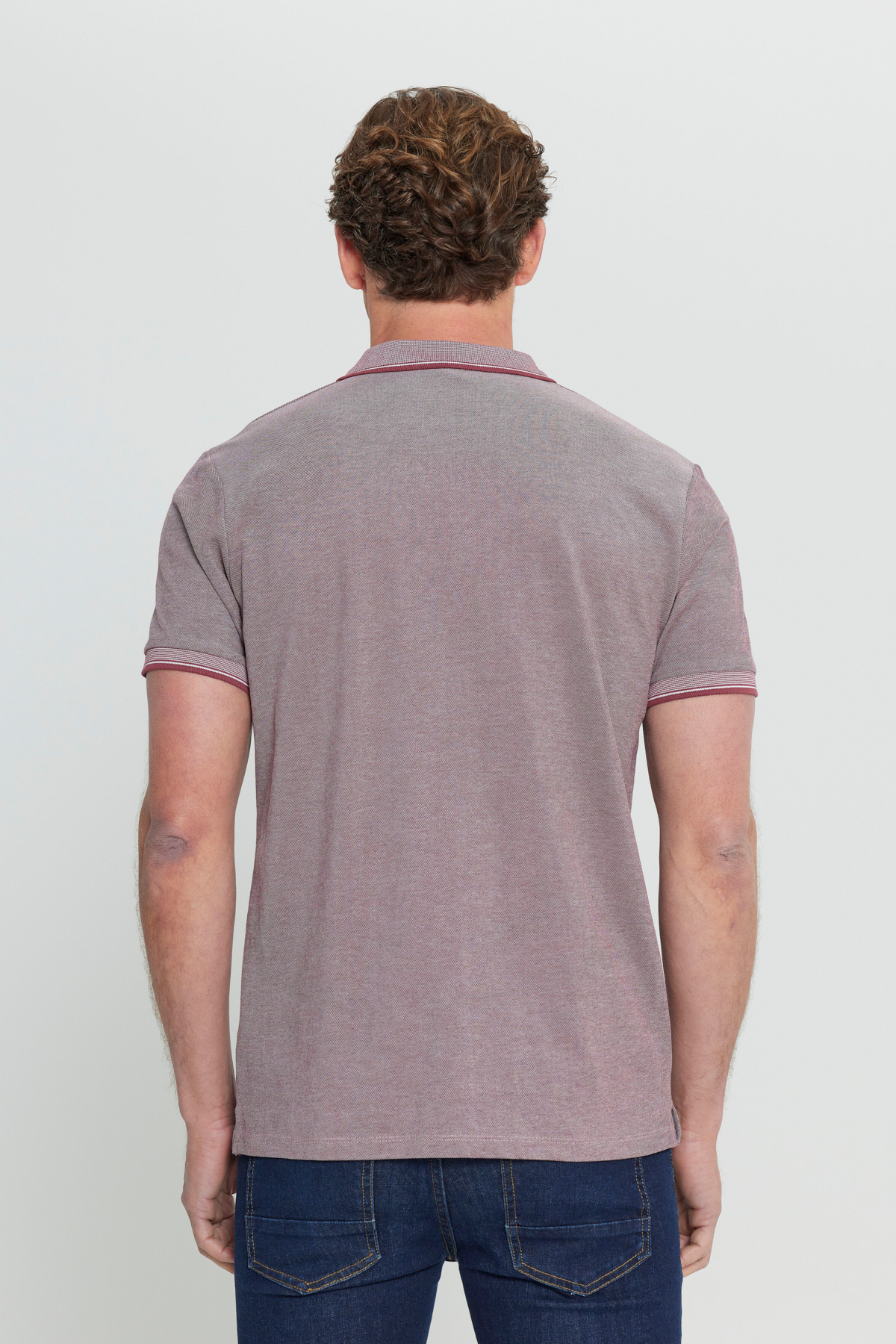 AC&Co / Altınyıldız Classics Erkek Çekmeyen Pamuklu Kumaş Slim Fit Dar Kesim Bordo Kıvrılmaz Polo Yaka T-shirt görsel 8