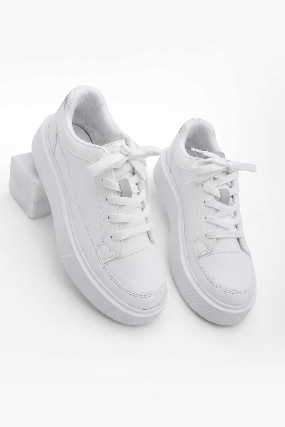 Marjin Kadın Sneaker Kalın Taban Spor Ayakkabı Domen Beyaz
