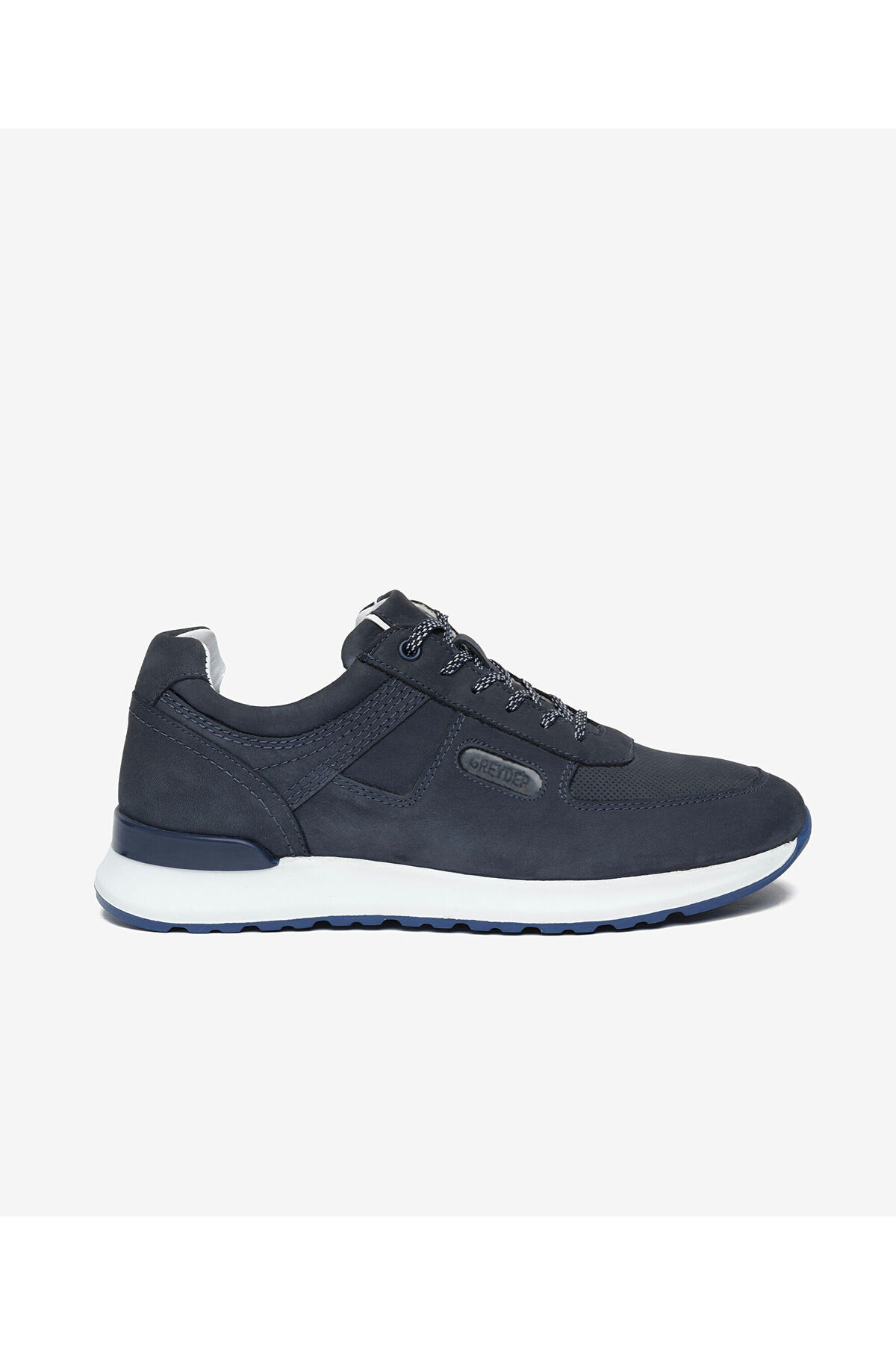 Erkek Lacivert Hakiki Deri Nubuk Sneaker Ayakkabı 6Y1SA14191N