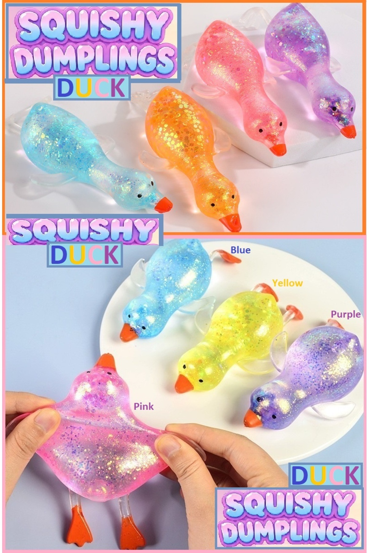 OYUNCAKSAHİLİ Sevimli Yatan Ördek Squishy Oyuncak 40cm Uzayabilen Sukuşi Maltöz Needoh Tarzı Yumuşak Kristal Pırıltılar Esnek Stres Oyuncağı Simli Skuşi