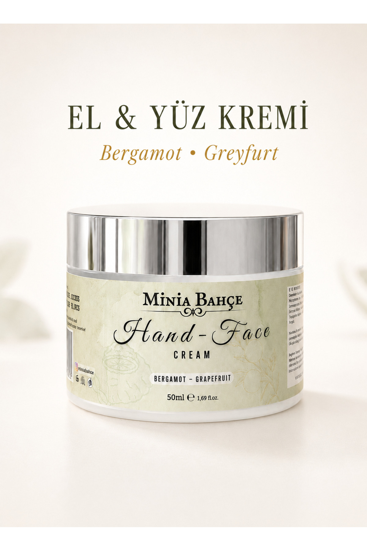 Minia Bahçe Bitki ve Sanat Atölyesi Koruyucu & Besleyici El ve Yüz Kremi, %100 Saf 50ml — kr05