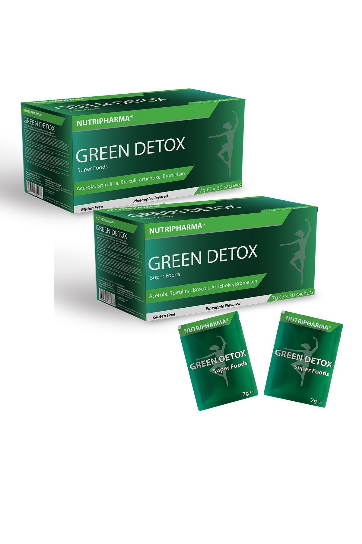 NUTRIPHARMA GREEN DETOX Super Foods, 60 saşe, Ananas Lezzetinde