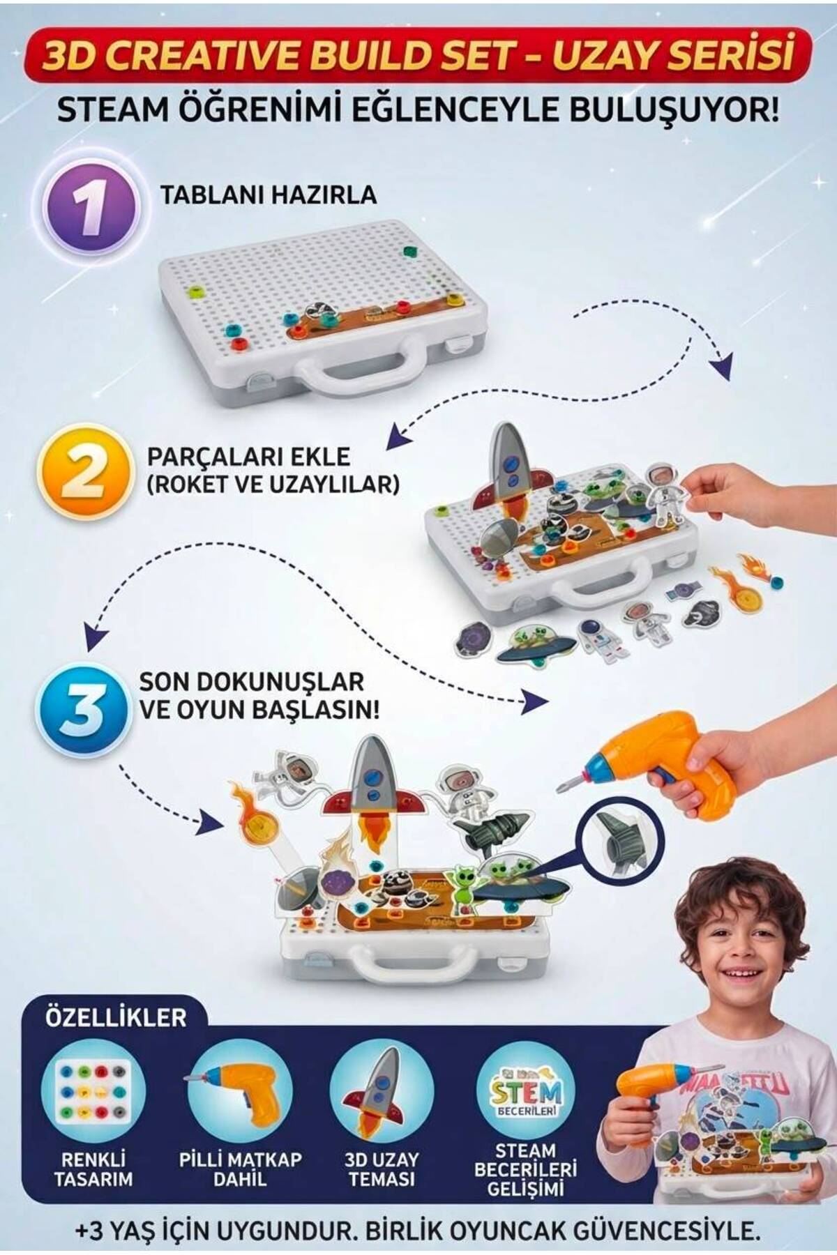 Tıfıl Toys Oyuncak 3D Matkap Seti Söktak Uzay Serisi - Fiyatı