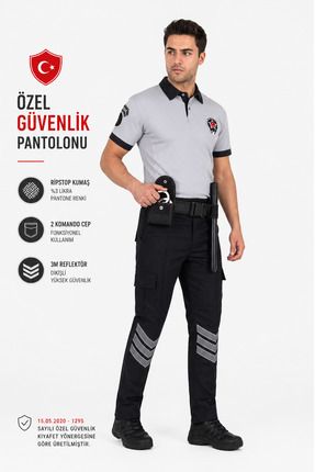 UMAY ÜNİFORMA Erkek Özel Güvenlik Pantolonu Likralı %3 Likra Dikişli Reflektö...