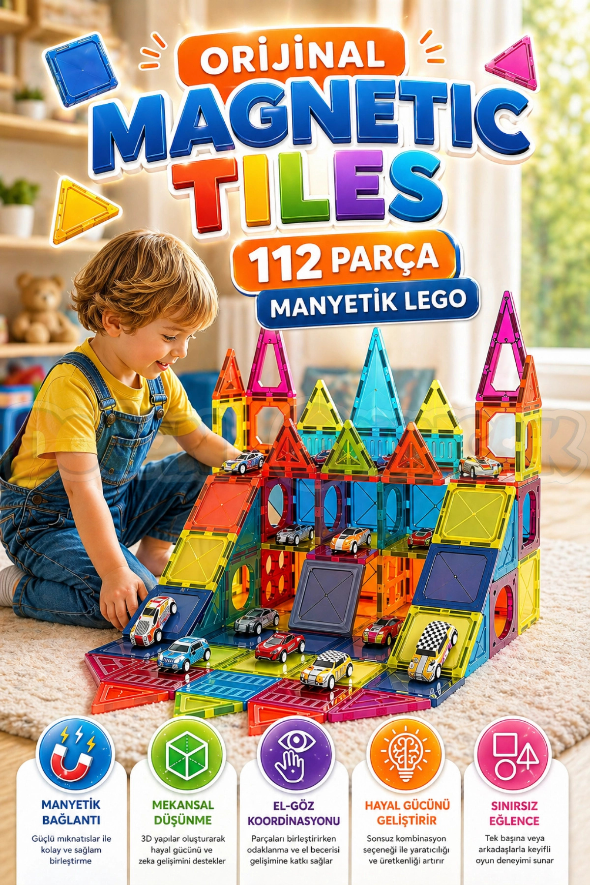 Doğan Oyuncak Dünyası Orijinal Magnetic Tiles 112 Parça Manyetik